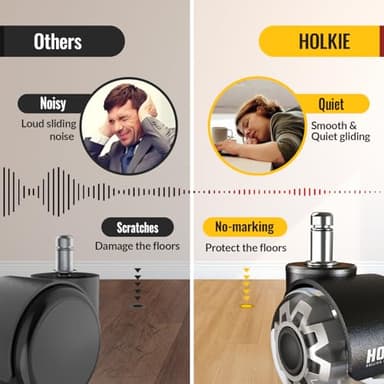 HOLKIE Office Chair Wheels Grey Dual Rubber 2 Inch Replacement Smooth Quiet Rolling Casters Universal Fit Casters 11x22mm, Wheels-Set of 5 for Hardwood Floors Carpet Computer Gaming - Image 5