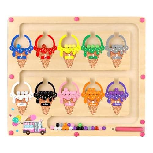 wakeInsa Magnetic Color and Number Maze,Montessori Toy for 2-5 Years Old Girls,Wooden Magnet Balls Puzzles,Toddler Busy Board Game,Preschool Learning Activities,Christmas & Birthday Gift for Kids - Image 1