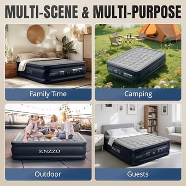 KNZZO Queen Air Mattress with Built-in Pump, 18" Top Inflatable Mattress with Waterproof Flocking Fabric, Three-Minute Quick-Inflatable Bed. Portable Blow Up Mattress for Home, Outdoor and Guests - Image 8