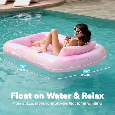 SLOOSH Inflatable Tanning Pool Lounger Float, 70" x 46" Pool Floats Adult with Pillow, 4 in 1 Suntan Tub Raft Floatie,Sunbathing Bed Lounge for Water Blow Up Ball Pit Party Gifts,Pink Tie-dye - Image 6
