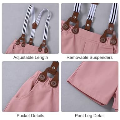 nilikastta Toddler Boy Outfits Toddler Suit For Boys Toddler Outfits For Boys Pink Summer Formal Short Shirt/Bowtie/Suspender 2-3T - Image 3