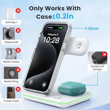 WAITIEE Wireless Charger for iPhone 16 15 14 13 12 11 X 8, 3 in 1 Charging Station for Apple Watch 10/9/8/7/6/5/4/3/2/SE/Ultra/Ultra 2 & for AirPods 4/3/2/Pro/Pro 2(White) - Image 6