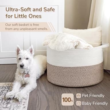 INDRESSME XXXLarge Cotton Rope Basket 21.7" x 21.7" x 13.8" Woven Baby Laundry Blanket Basket Toy Baskets with Handle Storage Comforter Cushions Thread Laundry Hamper Home Decor Living Room - Image 6