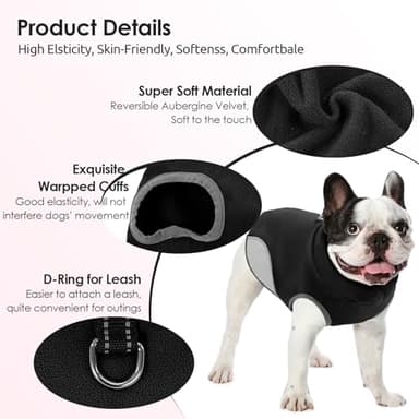 AOFITEE Fleece Dog Sweater, Warm Small Dog Sweater with D-Ring, Stretchy XSmall Fall Dog Sweater Fleece Dog Vest Jacket, Doggie Sweatshirt Girl Boys for Yorkie, Chihuahua, Teacup, Black XS - Image 3