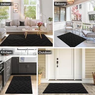 hicorfe Indoor Door Mat,Non Slip Door Mats,32"x48" Front Back Door Mat Rubber Backing,Absorbent Resist Dirt Entrance Inside Floor Mats for Entryway Washable Low-Profile(Black) - Image 2