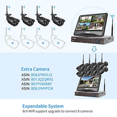 Hiseeu [16CH Expandable, 5MP] 2.4G/5G Wireless Pro Security Camera System, 10.1" LCD 8MP Monitor, 4Pcs 5MP Outdoor Indoor Cameras, One-Way Audio, Plug & Play, Waterproof, Motion Detection, 1TB HDD - Image 6