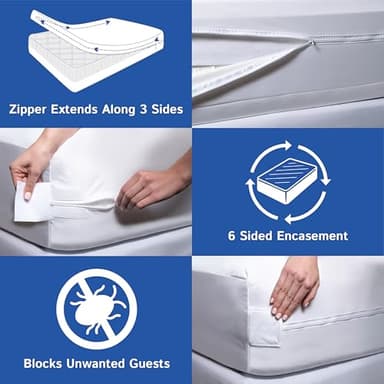 King Size Mattress Protector Bed Bug Waterproof Zippered Cover - Hypoallergenic Premium Quality Encasement Protects Against Liquids, Dust - Breathable, Noiseless White - Image 6