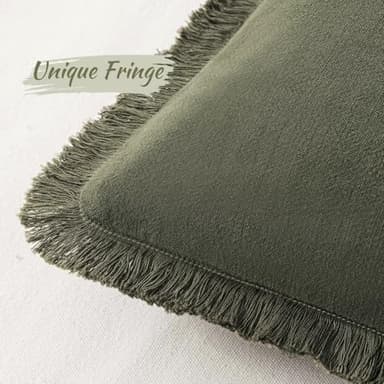 MIULEE Decorative Throw Pillow Covers Neutral Linen Fringe Throw Pillows Set of 2 Olive Green Boho Farmhouse Cushion Covers with Tassels for Couch Sofa Bed Living Room Spring Home Decor 18x18 Inch - Image 2