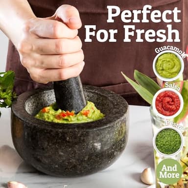 Priority Chef Heavy Duty Mortar and Pestle Set, 1.5 Cup, 100% Granite, Non Slip Base, Make Fresh Guacamole, Salsa, Pesto, Stone Grinder Bowl, Herb Crusher, Spice Grinder, 5.5 Inch - Black - Image 7
