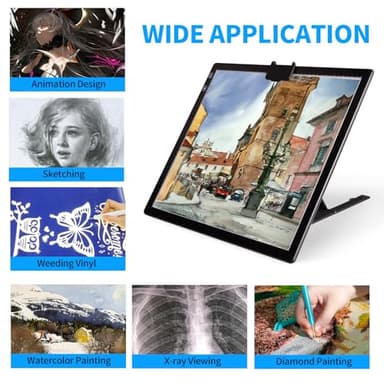 KOBAIBAN Wireless A3 LED Light Pad with Foldable Stand, Top Clip, 3 Colors/Stepless/ 6-Level Dimmable Brightness Rechargeable tracing Light Box/Board for Cricut Vinyl, Weeding Tool, Diamond Painting - Image 7