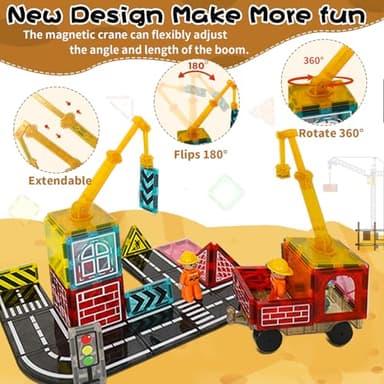 Magnetic Tiles Road Set with Crane for Kids Ages 3-5 4-8 5-7 Preschool City Construction Kids Games Toddler Magnet Building Toys for 3+ Year Old Boys Girls Gifts - Image 3