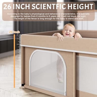 Omzer Baby Playpen with Mat 71"×59" - Extra Large Playpen for Babies and Toddlers with Mat Included, Safety Playard for Baby with Gate, All-Wrapped Soft Sponge Baby Gate Playpen with Stable Mat Velcro - Image 5