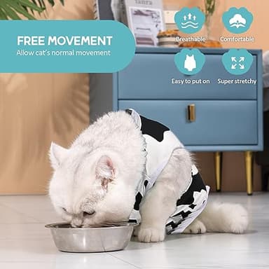 Avont Cat Recovery Suit - Kitten Onesie for Cats After Surgery, Cone of Shame Alternative Surgical Spay Suit for Female Cat, Post-Surgery or Skin Diseases Protection -Cow(L) - Image 3
