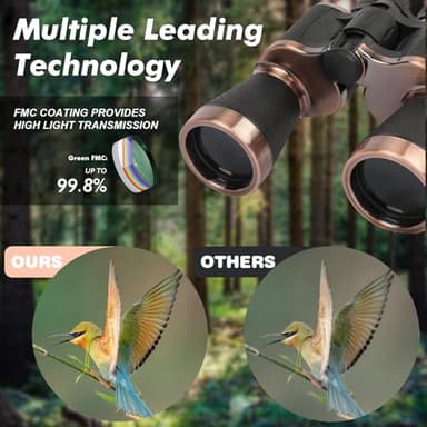 20 x 50 High Powered Binoculars for Adults - Professional Waterproof Compact Binoculars with Compass & Phone Adapter for Bird Watching Hunting Travel Cruise Outdoor Sports Stargazing Concerts - Image 3