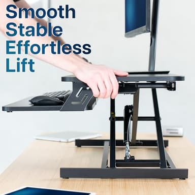 VIVO Height Adjustable 32 inch Stand Up Desk Converter, Quick Sit to Stand Tabletop Dual Monitor Riser Workstation, Black, DESK-V000S - Image 6