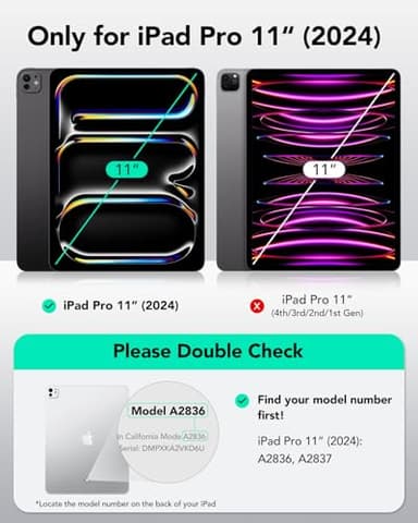 ESR for iPad Pro 11 Inch Case (M4) 2024 5th Gen, Rotating Case with Removable Magnetic Cover, Adjustable Portrait/Landscape Stand with Raised Screen View, 9 Standing Angles, Shift Series, Black - Image 2