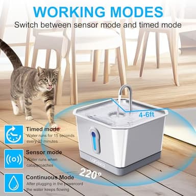 LABEKA Wireless Cat Water Fountain Stainless Steel, 4L/135oz Battery Operated Cat Fountain with Base, Automatic Pet Water Fountain, Ultra-Quiet and Easy Clean for Cats Dogs Multiple Pets(2 Filters) - Image 5