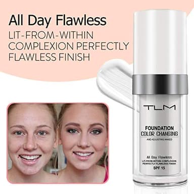 2PCS TLM Flawless Colour Changing Warm Skin Tone Foundation, Naturally Blends Moisturizing foundation makeup, Long Lasting Waterproof Lightweight Liquid Foundation SPF 15 for Face Makeup - Image 4