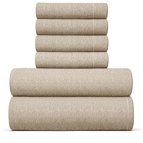 King Sheets Set 6 Piece - Includes 4 Pillowcases - Bed Sheets King Size - Soft Hotel Luxury Bedding - Cooling, Comfy & Breathable - 1 Flat & 1 Fitted & 4 Pillowcases w/ Deep Pockets - Heathered Beige - Image 1