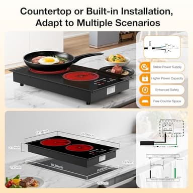BLITZHOME Electric Stove Top 2 Burner, 12inch Electric Cooktop, Built-in Ceramic Cooktop with 9 Power Levels/Timer/Child Safety Lock/Touch Control/Overheat Protection, 220-240V, Hard Wire, No Plug - Image 7