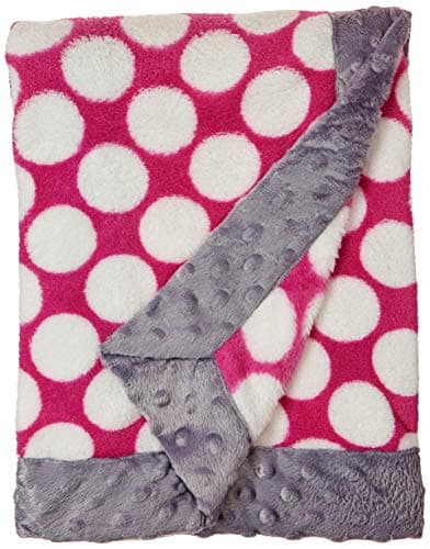 Bacati Bordered Plush Blanket, Solid Bright Pink/Grey, 30" x 40" - Image 1