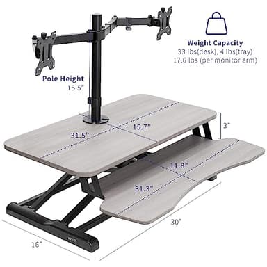VIVO Height Adjustable 32 inch Standing Desk Converter with Dual 13 to 30 inch Monitor Stand, Sit Stand Monitor Mount and Desk Riser, Gray, DESK-V000K-M2G - Image 3