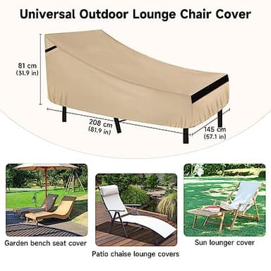 NEVERLAND Waterproof Patio Lounge Chair Cover, Outdoor Chaise Lounge Covers with Heavy Duty Material, 420D Waterproof Outdoor Chairs Cover 82L x 57W x 32H inch Golden (2 Pack) - Image 3