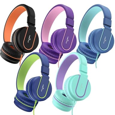 AILIHEN Kids Headphones Bulk 5-Pack for K-12 School Classroom, On-Ear Wired Headset with Microphone for Students Children with 93dB Volume Limited, 3.5mm Jack for Chromebooks Tablets Laptop Computer - Image 1