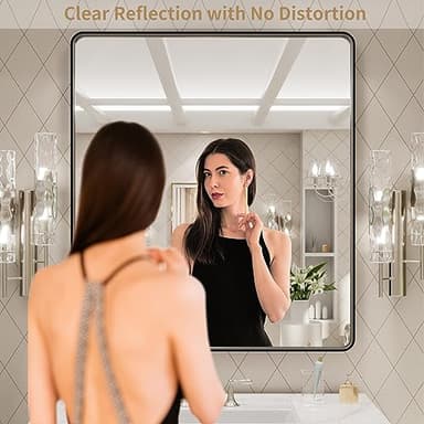 LOAAO 32x36 Inch Black Metal Framed Bathroom Mirror for Wall, Matte Black Bathroom Vanity Mirror Farmhouse, Large Rounded Rectangle Mirror, Anti-Rust, Tempered Glass, Hangs Horizontally or Vertically - Image 2