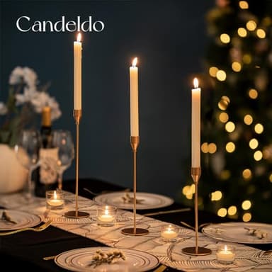 Candeldo Gold Taper Candle Holders: Tall Candlestick Holder for Table Centerpiece Set of 3 Metal Candles Stick Holders Stand Wedding Decor - Image 2