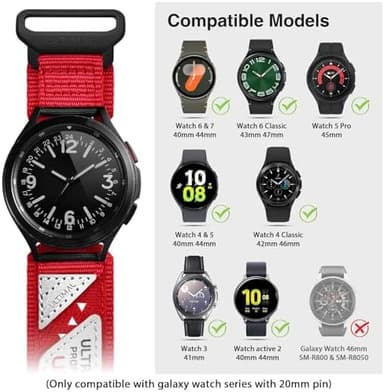 Compatible with Samsung Galaxy Watch 7 6 5 4 FE 40mm 44mm/6 Classic 43mm 47mm/5 Pro 45mm/4 Classic 42mm 46mm, 20mm Nylon Adjustable Sports Strap for Men Women (RED, L - Image 3