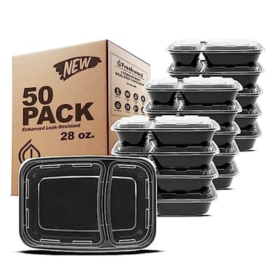 Freshware Meal Prep Containers [50 Pack] 2 Compartment with Lids, Food Storage Containers, Bento Box, BPA Free, Stackable, Microwave/Dishwasher/Freezer Safe (28 oz) - Image 1