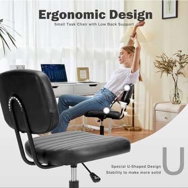 DUMOS Small Armless Home Desk Chair with Low Back Lumbar Support, Height Adjustable PU Leather Computer Task with 360° Swivel Wheels, for Small Space, Kids and Adults, Deep Black - Image 5