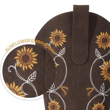 Bybmorto Brown Cowboy Boots for Women - Mid Calf Western Sunflower Cowgirl Boots with Floral Embroidery, Square Toe Stitched Pull On Retro Design, Perfect for Country Idyll, Concerts and More Size 8 - Image 3