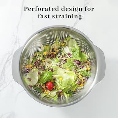 18/8 Stainless Steel Microwell Colander, 5QT Large Capacity with Handle Kitchen Food Strainer Basket for Washing Vegetables, Fruits, Rice, and Pasta (primary colour, 5QT) - Image 4