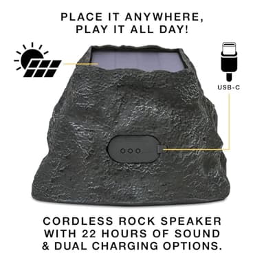 Victrola Rock Speaker Connect, Stone, Wireless Outdoor with Bluetooth 5.3, 22-Hour Battery Life, with Solar Charging, Link Up to 20 Rock Speakers, IP65 Water & Dust Resistant - Image 2