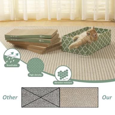 MECOOL Cat Scratching Board，5PC Cat Scratch Pad with Box，Reversible Corrugated Cat Scratcher Cardboard and Lounge Bed for Indoor Cats, Catnip - Image 5