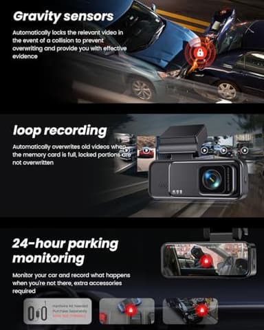 COOLCRAZY 4K Dash Cam Front, Built-in WiFi GPS, Dash Camera for Cars, 3.2" IPS Screen Dashcam with App Control, Free 32G Card, 170°Wide Angle, 24H Parking Mode, WDR, Night Vision, G-Sensor - Image 5