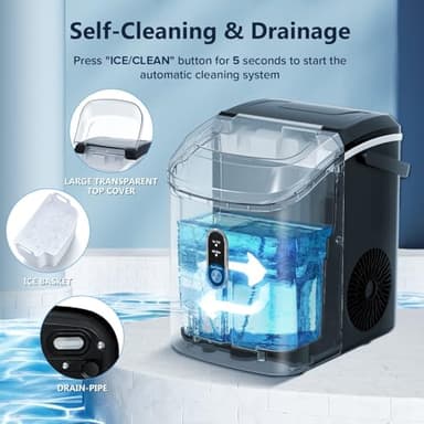 Ice Maker Countertop with Soft Chewable Ice, 22 lbs/24Hrs Ice Maker with Basket and Scoop, Removable Top Cover, Auto-Cleaning for Home/Party/RV/Camping - Image 2