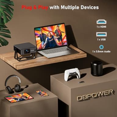 [Ultra-Slim 1.97"| Netflix Licensed | AI Auto Focus | 360° Stand] Smart Mini Projector with WiFi 6 & Bluetooth, Built-in Netflix/YouTube/Disney+/Hulu, DBPOWER N5 Movie Projector for Bedroom (Black) - Image 9