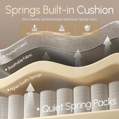 Dowinx Fabric Gaming Chair with Pocket Spring Cushion,Breathable Computer Chairs with Massage Lumbar Support and Footrest,High Back Game Office Chair for Adult,Beige - Image 7