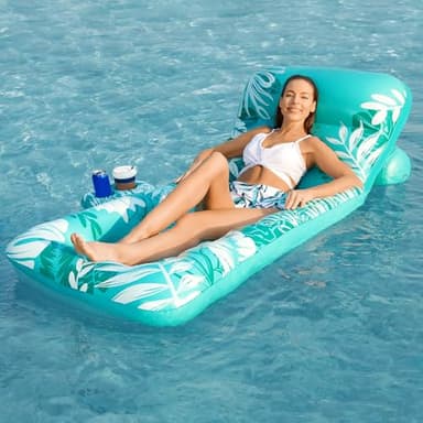 Jasonwell Inflatable Pool Float Adult - Pool Floaties Lounger Floats Floating Chair Raft with Adjustable Backrest Cup Holders Water Floaty Lake Lounge Tanning Floats Beach Party Toys for Adults - Image 1
