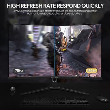 CRUA 27" Curved Gaming Monitor, FHD 1920x1080P, 144Hz/180Hz Computer Monitor, 1800R VA Screen, 120% sRGB, AMD FreeSync, HDMI & DP, Wall Mount Install- Black - Image 3