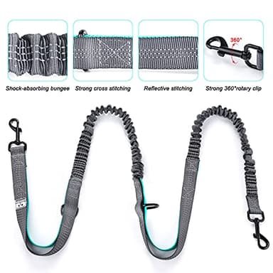 SHINE HAI Retractable Hands Free Dog Leash with Dual Bungees for 2 Dogs, Adjustable Waist Belt Fanny Pack, Reflective Stitching Leash for Running Walking Hiking Jogging Biking Black - Image 3