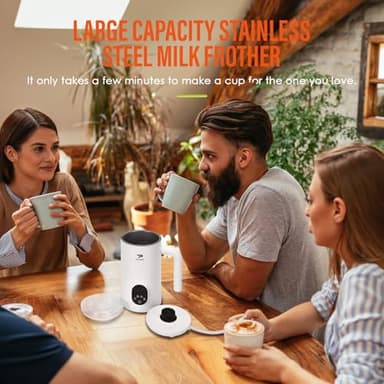 Milk Frother, Electric Milk Frother and Steamer 4 in 1 Automatic Coffee Steamer Frother, 11.8OZ / 350ML Warm and Cold Foam Frother For Coffee,Latte, Cappuccino, Macchiato, Hot Chocolate, White - Image 6