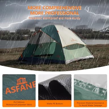 ASFANES 4 Person Waterproof Tents for Camping Easy Setup Outdoor Portable Backyard Camping Tents Suitable for Car, Backpacking, Hiking, Picnic or Fishing, Army Green - Image 6