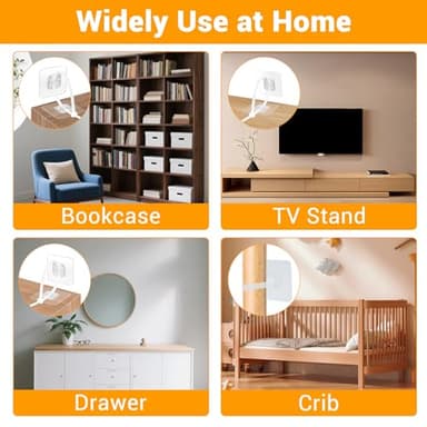 No Drill Furniture Anchors Adhesive (10 Packs) for Baby Proofing, Adjustable Anti-Tip Furniture Wall Safety Straps for Child, Keep Toddlers & Pets Safe from Falling Furniture Like Dresser & Bookshelf - Image 6