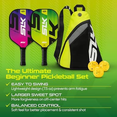 Selkirk Sport SLK Neo Fiberglass Pickleball Paddles Set of 2 | Designed in The USA | Complete Pickleball Set with 2 Pickle Ball Rackets, 3 Hybrid+ Balls, and SLK Sling Bag | Citron & Magenta Mirage - Image 5