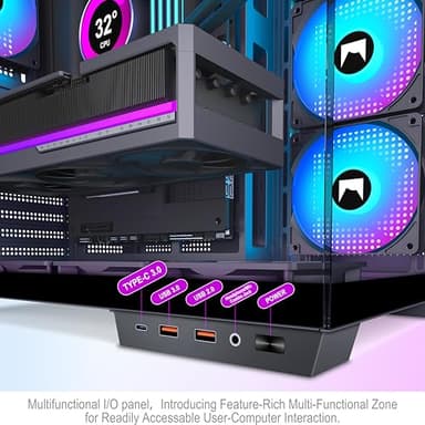 HYXN H1 HYXN ATX PC Case - Pre-Installed with 7 PWM ARGB Fans - Dual Cavity Mid-Tower PC Gaming Case - with Type-C - Can Hold up to 3X 360mm heatsinks simultaneously (Black, H1) - Image 8
