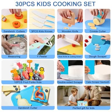 30 Pieces Toddler Knife Set, Kids Knives for Real Cooking, Kids Cooking Sets Real-Montessori Kitchen Tools with Cutting Board Crinkle Cutters Kid Safe Knives - Image 3
